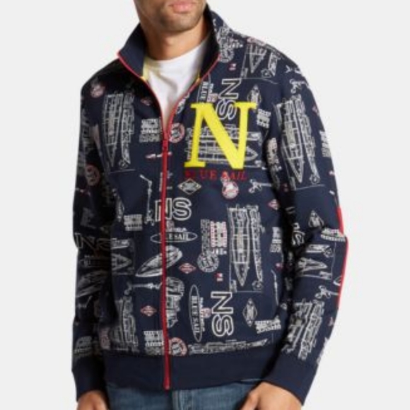 NAUTICA Rare Blue Sail Graphic Jacket Coat Size L - Picture 1 of 8